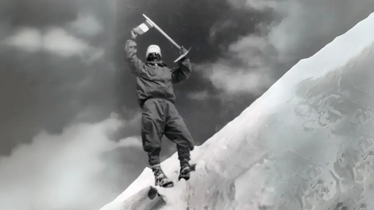 Historic image of annapurna climb