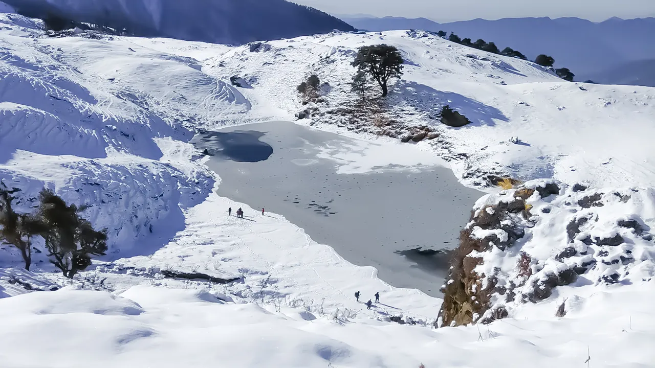 Frozen brahmatal lake during the winter season
