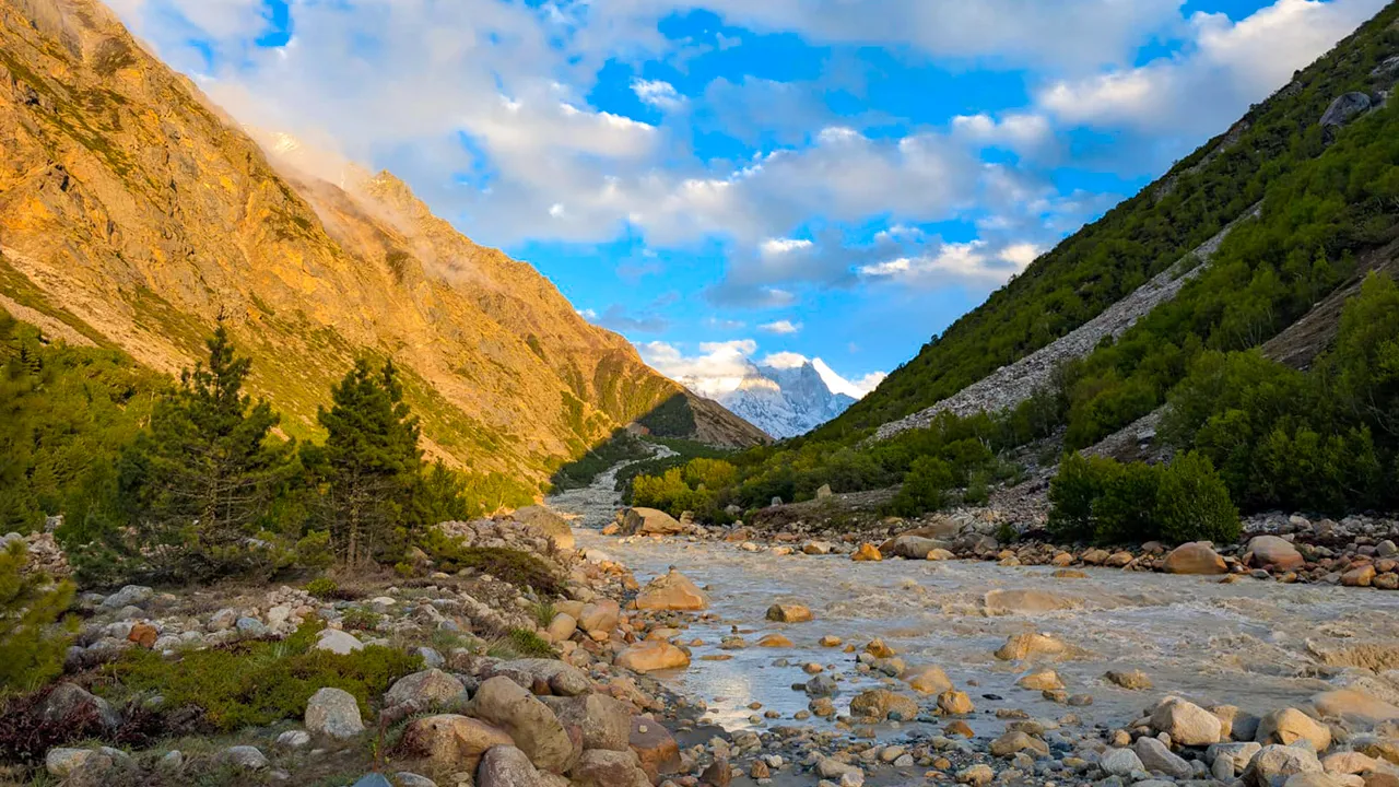 Bhagirathi River stream flowing from the Gaumukh Glacier in Uttarakhand